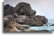 Granite boulders on the shore::La Digue, Seychelles::