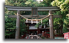 Tori with Shimenawa and Gohei::Futara-san Jinja shrine in Nikko, Japan::