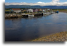 Parson's Point Fishing Boats::Parson's Point  haven with Long Range Mountains in the background::