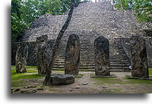 Stelae in front of Structure VII::Calakmul, Campeche, Mexico::