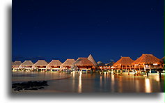 Overwater Bungalows at Night #3::Moorea, French Polynesia::