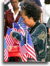 Chinese Lady and US Flags::New York City, USA::