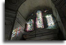 Mausoleum with a stained glass window::Pere Lachaise Cemetery, Paris, France::