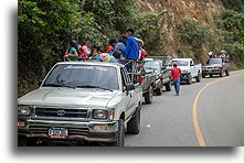Line of Pickup Trucks::Road to Honduras, Guatemala::