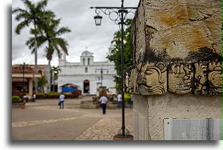 Maya Glyphs and Catholic Church::Copan Ruinas, Nicaragua::