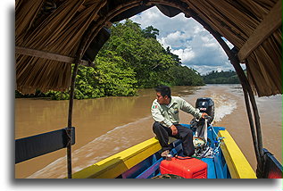 Boat on the Usumacinta River::Yaxchilán, Chiapas, Mexico::