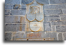 Coat of arms above the doorway::Castle of St. Peter, Bodrum, Turkey::
