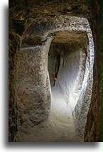 Low and narrow tunnel::Kaymakli Underground City, Cappadocia, Turkey::