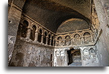 Interior covered with soot::Selime Cathedral, Cappadocia, Turkey::