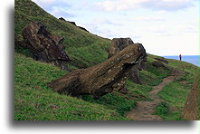 Pochylony moai::Wyspa Wielkanocna::