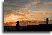 Stone Statues at Sunset::Easter Island::